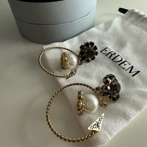 Erdem Crystal flower Loop and Pearl Earrings with box, dust bag
